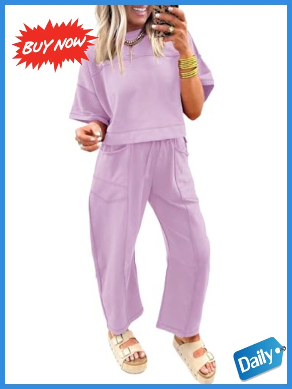 Women's 2 Piece Lounge Set with Pockets - Relaxed Fit Matching Tracksuit